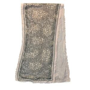 Nalini Wool Blend Scarf Neutral Leopard Mixed Animal Print Fringe Lightweight